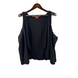 Women’s Oh My Gauze! XXL Black 100% Cotton Vest w/ Scalloped Edges